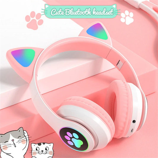 Fone De Ouvido Bluetooth Orelha Gatinho Infantil Led Sem Fio