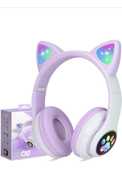 Fone De Ouvido Bluetooth Orelha Gatinho Infantil Led Sem Fio