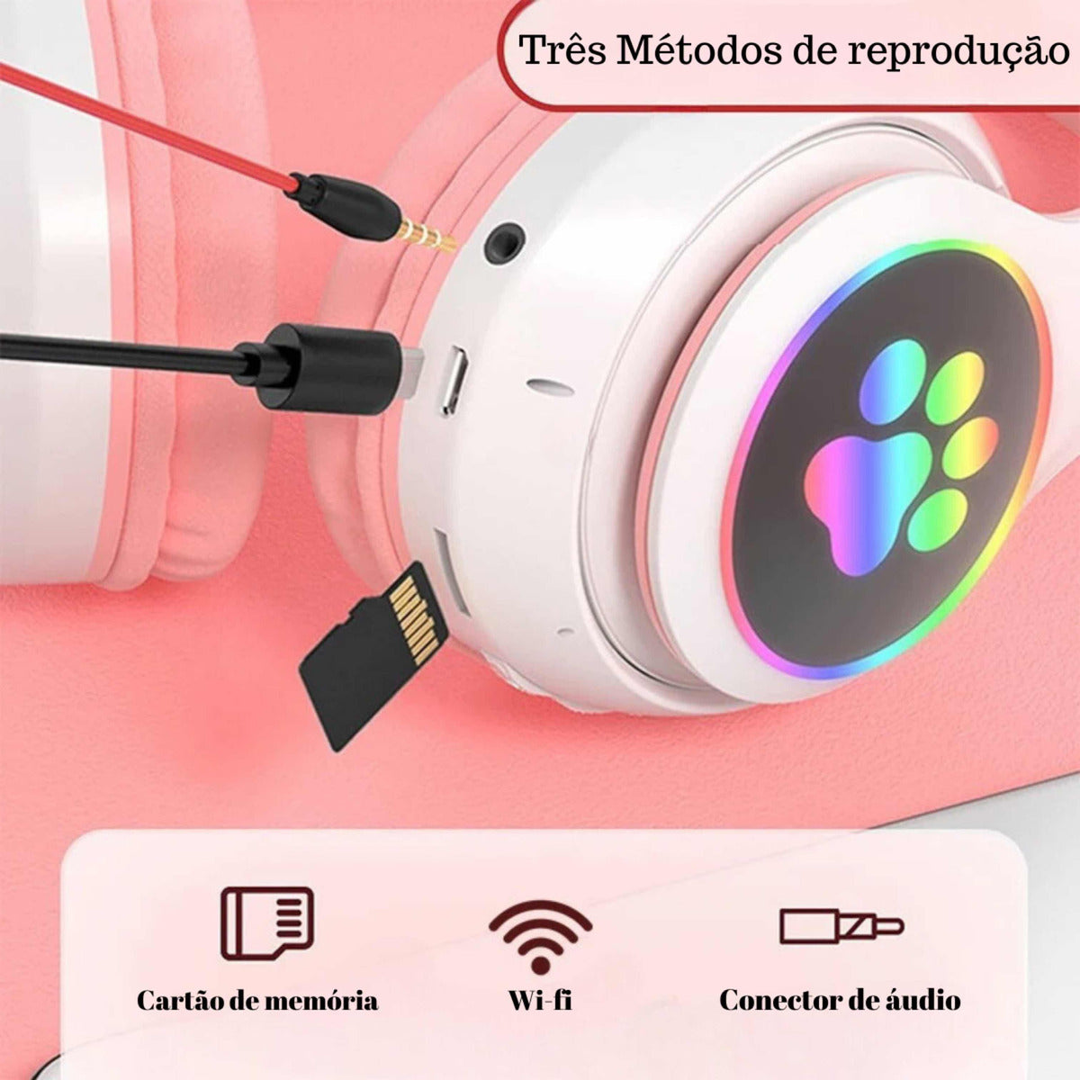 Fone De Ouvido Bluetooth Orelha Gatinho Infantil Led Sem Fio