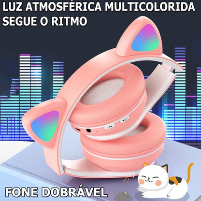 Fone De Ouvido Bluetooth Orelha Gatinho Infantil Led Sem Fio