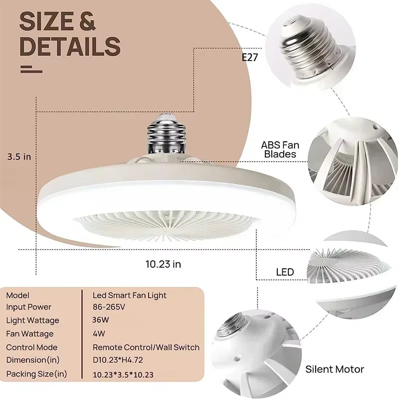 New LED Fan Light for Home Living Room Three Color Ceiling Fan Light Remote Control and Switching to Bedroom Fan Light