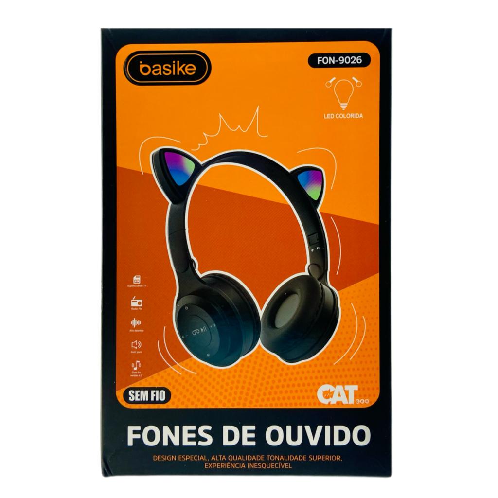 Fone Basike Headphone Bluetooth Com LED Gatinho