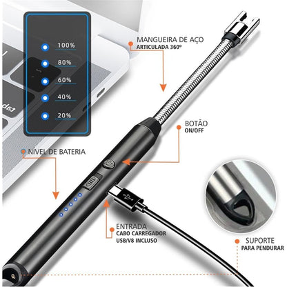ISQUEIRO ACENDEDOR ELÉTRICO DE FOGÃO COZINHA VELAS CARVAO RECARREGAVEL