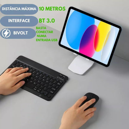 TECLADO + MOUSE SEM FIO PARA TABLET E CELULAR COMPACTO RECARREGAVEL BLUETOOTH