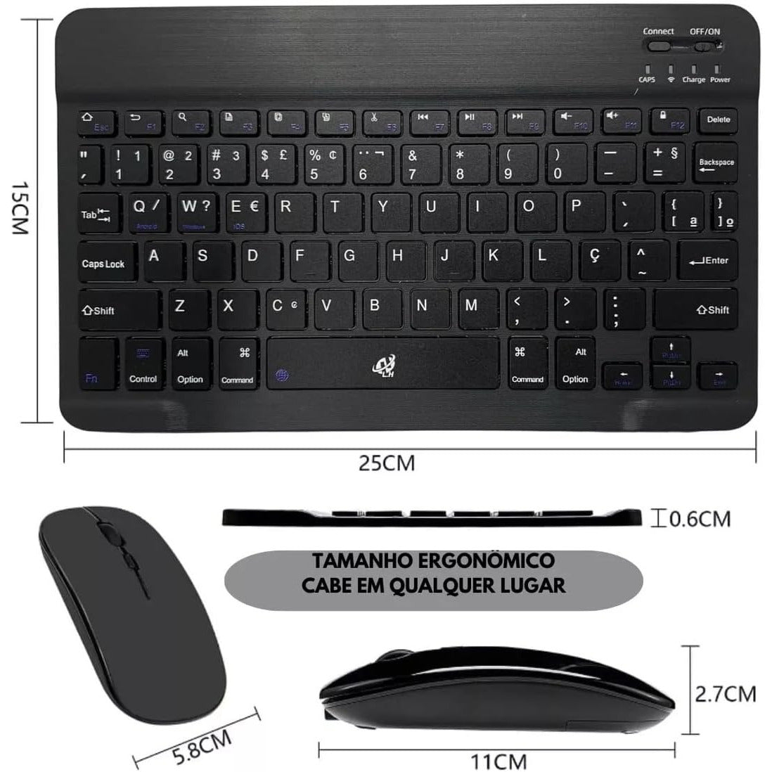 TECLADO + MOUSE SEM FIO PARA TABLET E CELULAR COMPACTO RECARREGAVEL BLUETOOTH