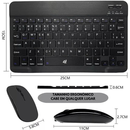 TECLADO + MOUSE SEM FIO PARA TABLET E CELULAR COMPACTO RECARREGAVEL BLUETOOTH