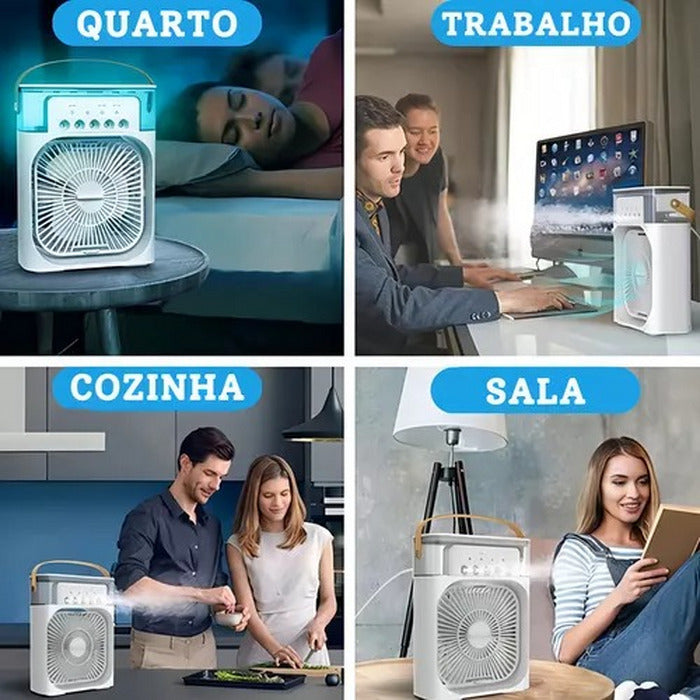 VENTILADOR PORTÁTIL UMIDIFICADOR COM RESERVATÓRIO ÁGUA E GELO 03 VELOCIDADES