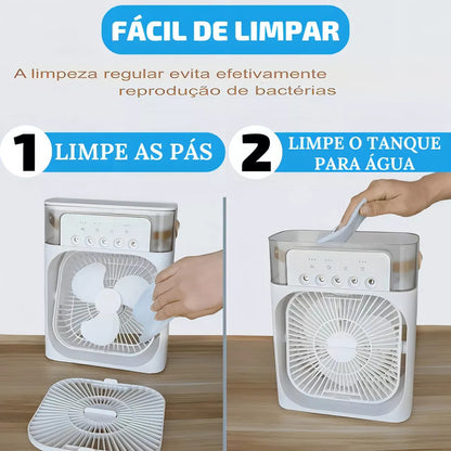 VENTILADOR PORTÁTIL UMIDIFICADOR COM RESERVATÓRIO ÁGUA E GELO 03 VELOCIDADES