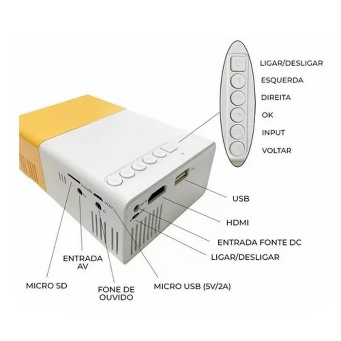 PROJETOR LED COM CONTROLE PORTÁTIL 1080P HDMI TV PC (3170)